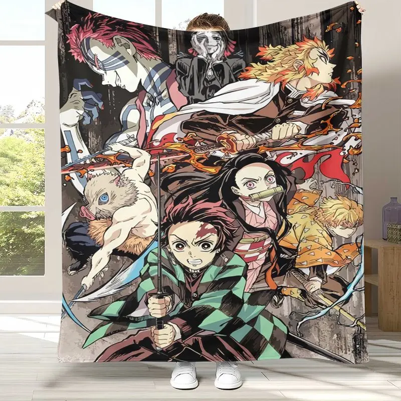 3D Demon Slayer Kimetsu no Yaiba Tanjiro Nezuko Anime Soft Flannel Throw Blanket,Cozy Blanket for Bed,Sofa,Living Room,Picnic