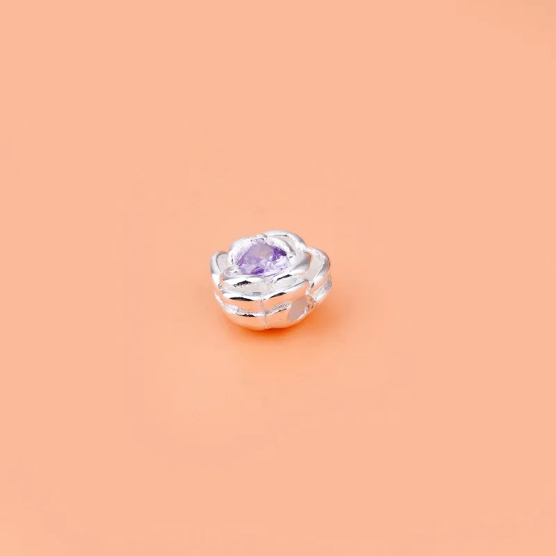 S925 Sterling silver microinset zircon colored rose beads handmade DIY bracelet necklace jewelry accessories for women