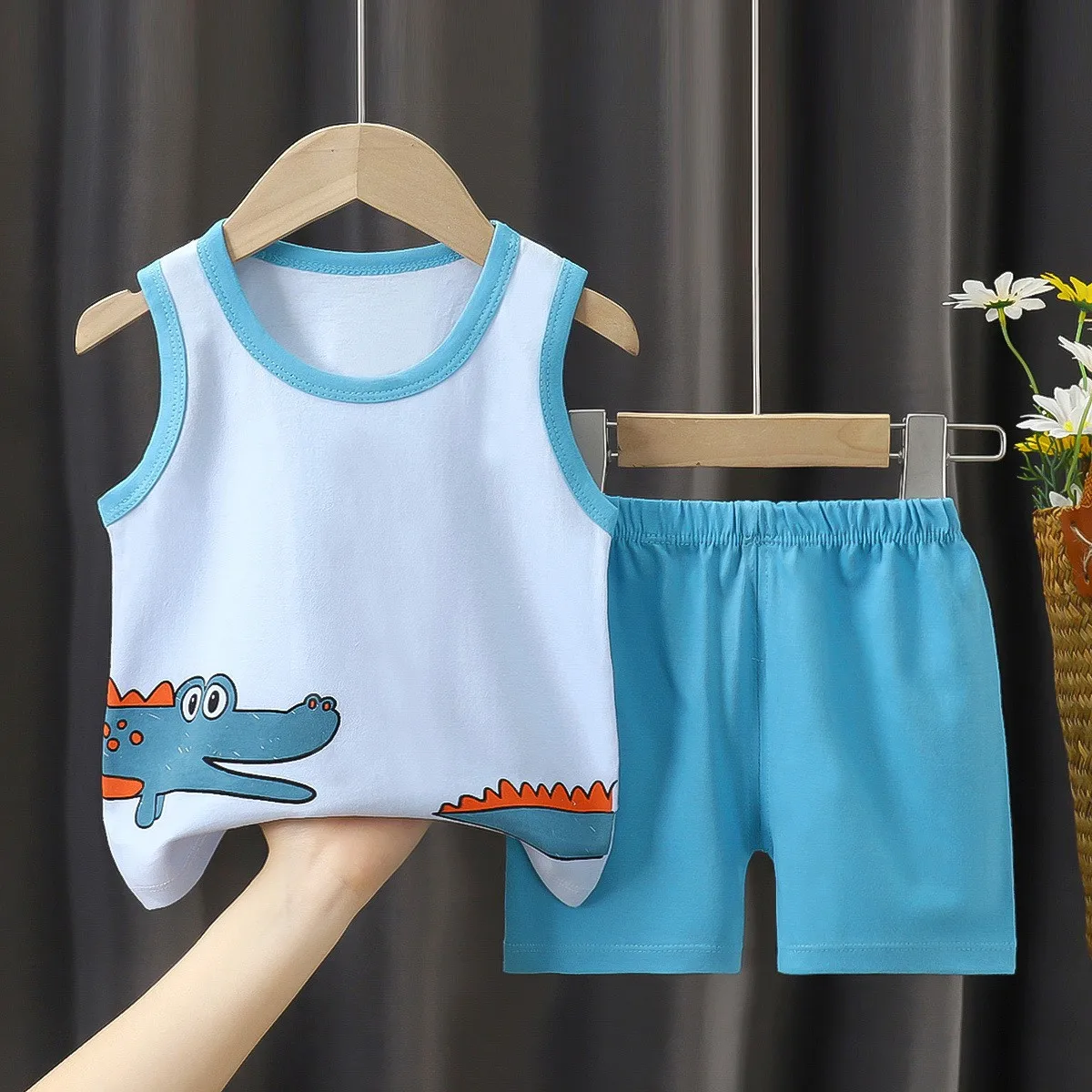 Conjunto de chaleco de verano para niños, ropa de algodón puro sin mangas para bebé, conjunto de 2 piezas