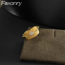 Foxanry Sparkling Zircon Scrub Star Rings For Women Couples French Vintage Elegant Trendy Handmade Wedding Bride Jewelry Gifts