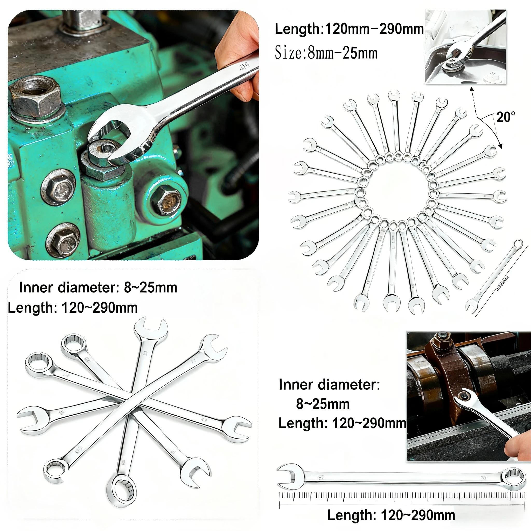 

Metric Combination Wrench Set 7mm-24mm Open End Box Anti-Slip Car Repair Tools Chromes Vanadium Steel Spanner Kit