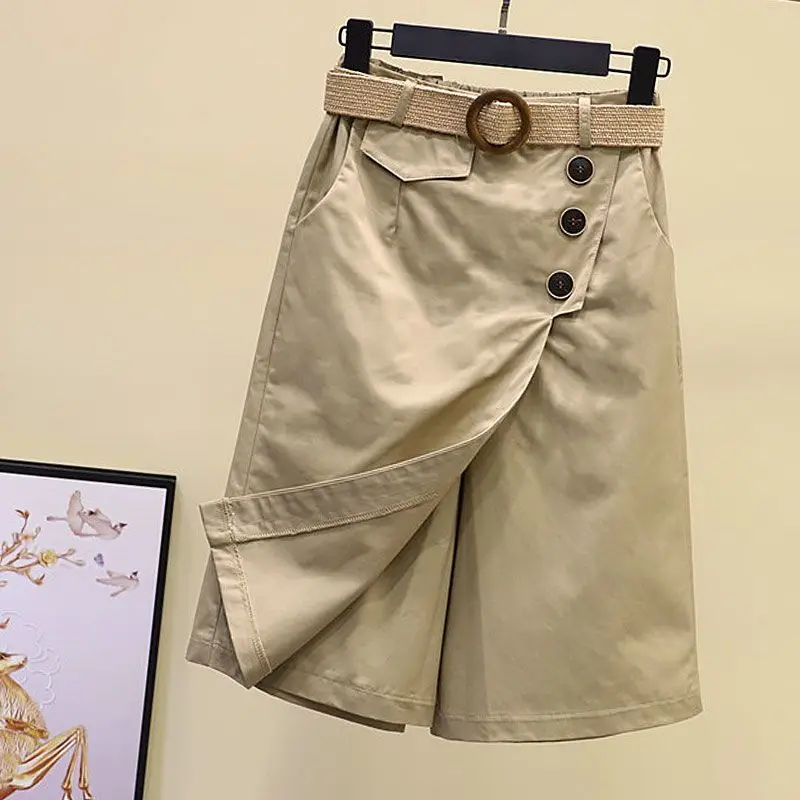 Fake Two-piece All-match Vintage Irregular A-line Skirt Summer Loose Simplicity Casual Pants Skirt Fashion Trend Women Clothing