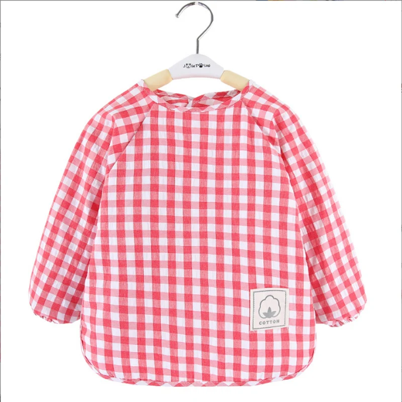 

Summer baby Food Overalls Waterproof clothes bibs for boys girls Children's clothing No-Wash Apron cotton plaid sleeveless bibs