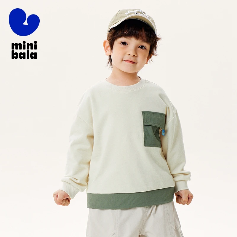 Mini Bala Long Sleeve Sweater Boys Long Sleeve Sweater Spring Baby Anti-Bacterial Fashion Color-Blocking Top