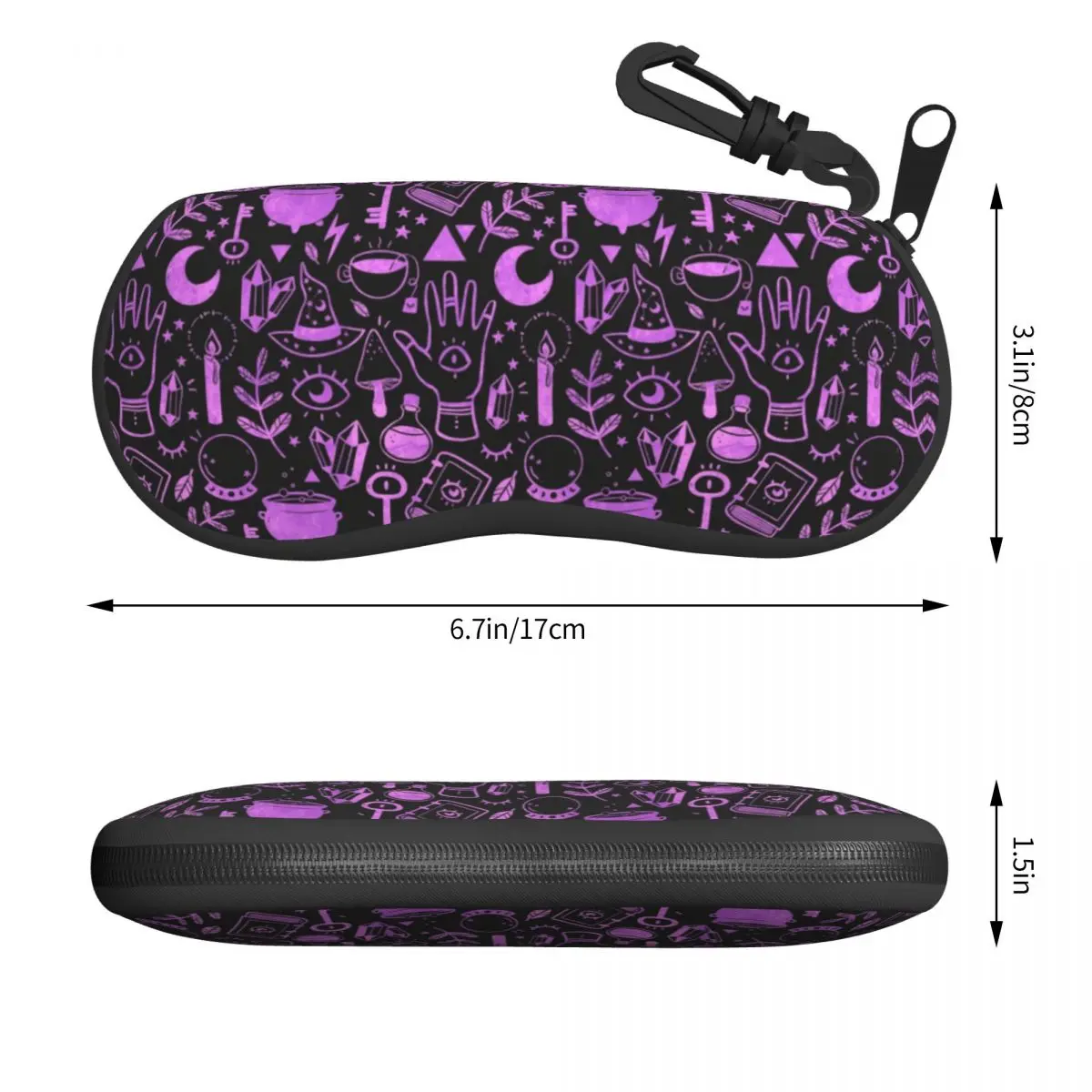 Witchy Things Textured Purple Sunglasses Case Neoprene Zipper Halloween Witch Shell Eyeglass Case Protective Box For Glasses