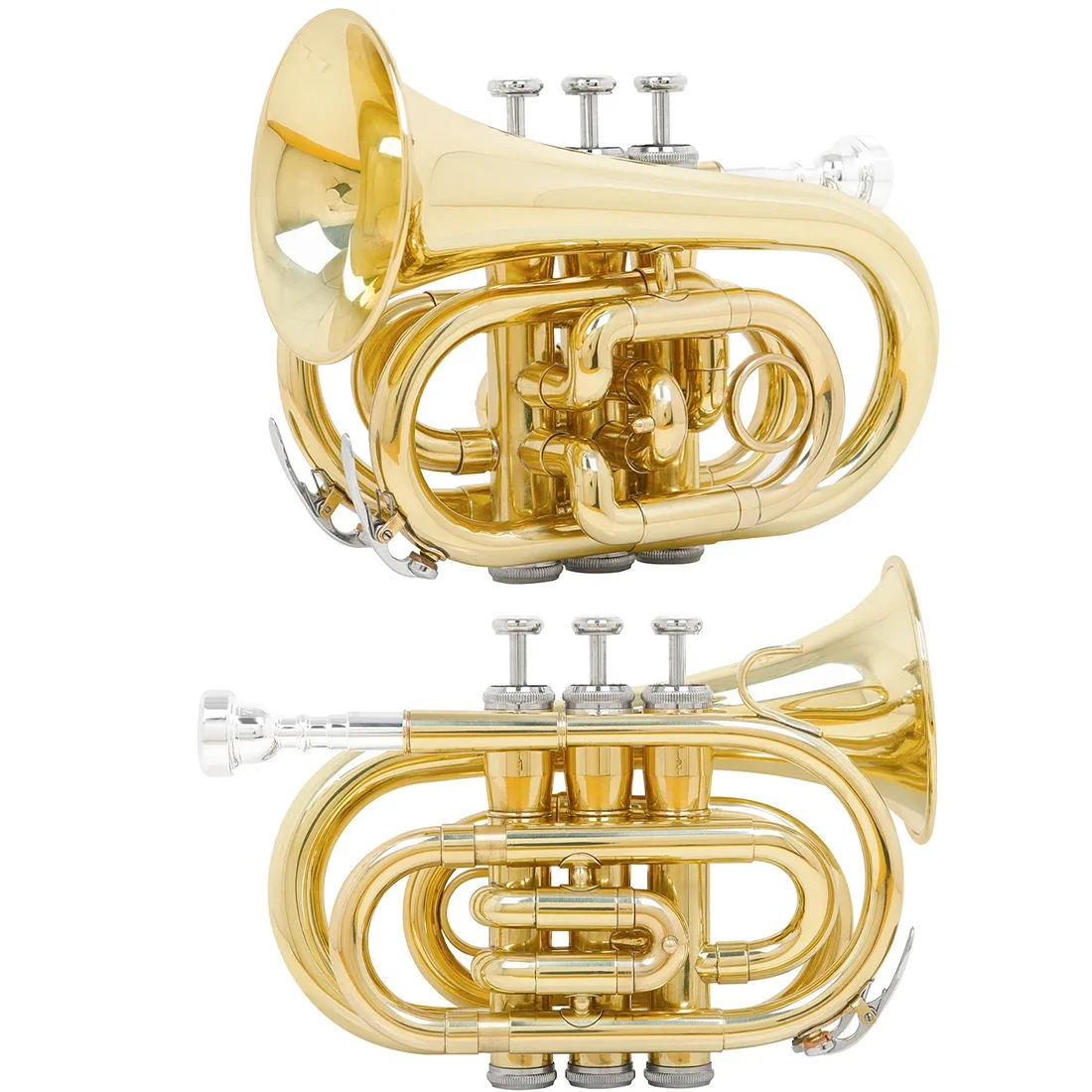 SLADE Mini Pocket Trumpet Bb Flat Brass Gold-Painted Exquisite Durable Musical Instrument with Mouthpiece Gloves Strap And Case