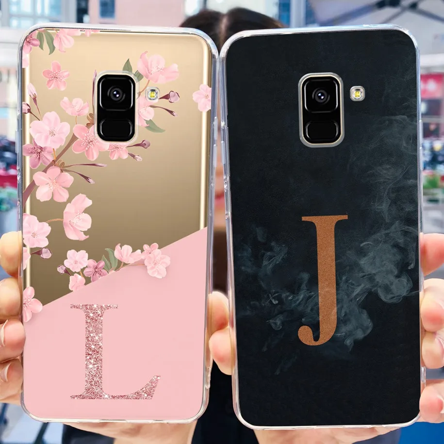 For Samsung Galaxy A8 2018 Case A8 Plus A8+ Cover A8Plus SM-A530F SM-A730F Phone Case Luxury Flower Letters Clear TPU Soft Funda