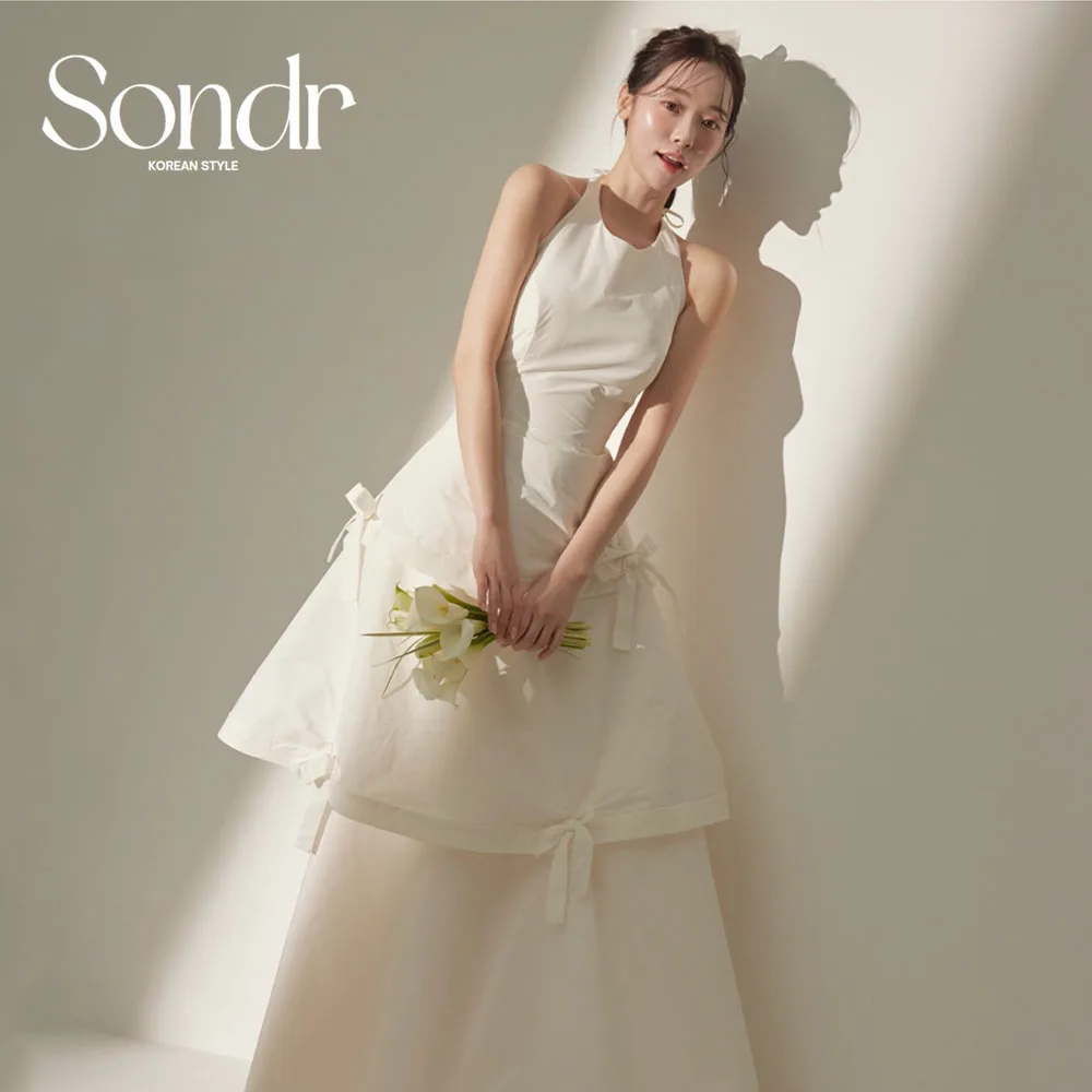 

Sondr Elegant Taffeta Korean Wedding Dress O-Neck Sleeveless Tiered Bow Party Gown for Bride Customized Self-Wedding Prom Gown