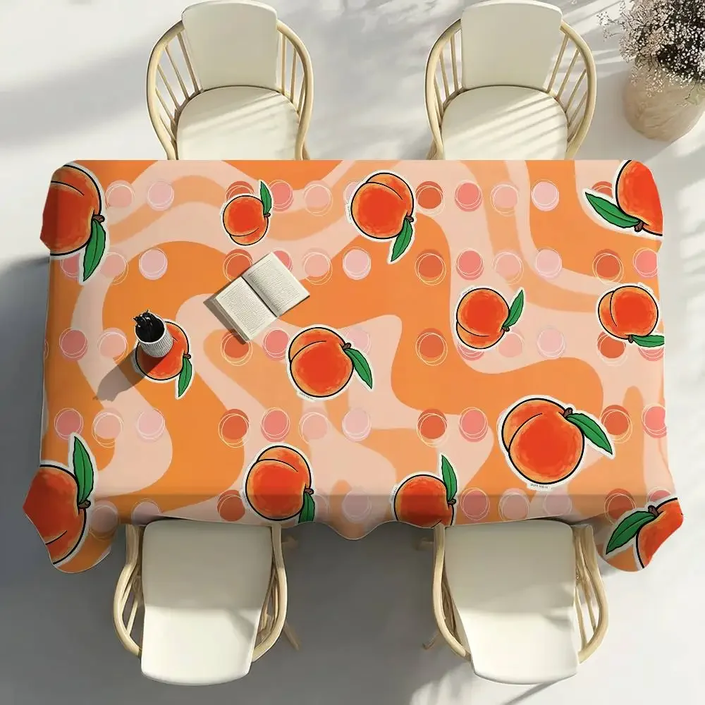 Pink Peach Fruit Table Cloth Party Decor Dining Room Home Kitchen Patios Waterproof Stain-Proof Table Cloth