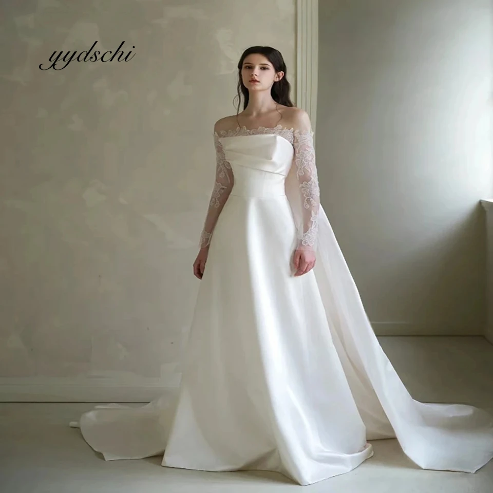 

Customized Simple Boat Neck Wedding Dresses Cut-out A-line Ball Gown For Women 2025 Court Train Bride Gowns Vestidos De Novia