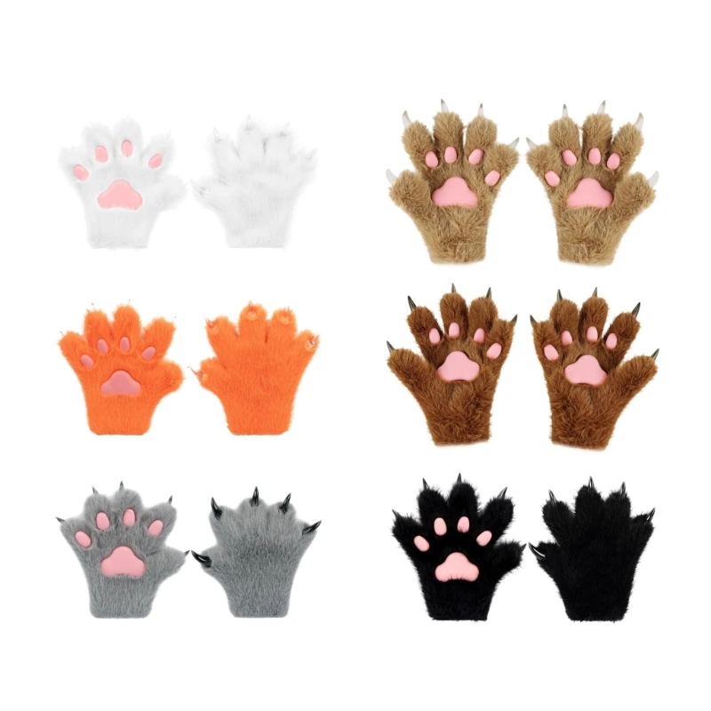

E15F Practical Polyester Anime Gloves Detailed Cats Paws Design For Role Playing Event Winter Cosplay And Daily Use