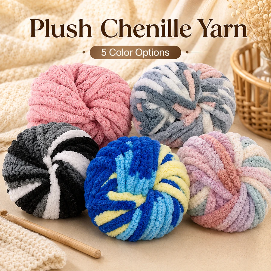 Superdickes Plüsch-Chenille-Garn, Weiches Fingerstrickgarn für DIY-Decken, Schals, Kissen, Handarbeits- und Häkelzubehör