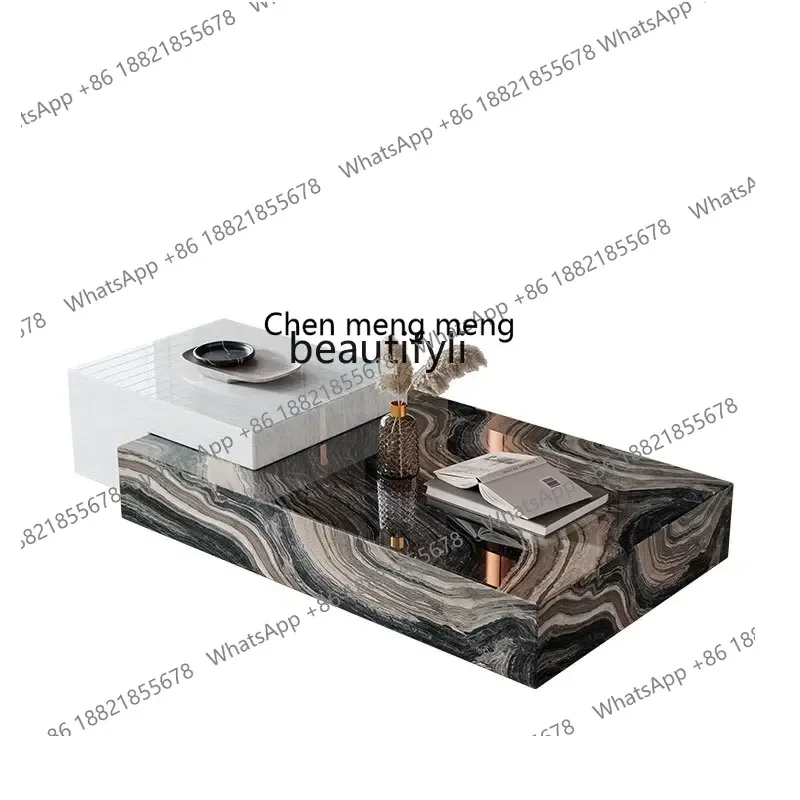 

xz1Natural Marble Coffee Table Light Luxury High-End Villa Minimalist Nordic Imported Cloud Jade Cari Ice Jade Luxury Stone Tabl