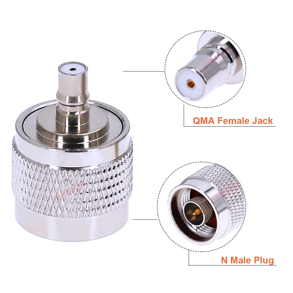 5PCS/LOT QMA to N Adapter N Male to QMA Female Adaptor 50 Ohm Straight RF Coaxial Converter BEVOTOP Connectors Wholeslales