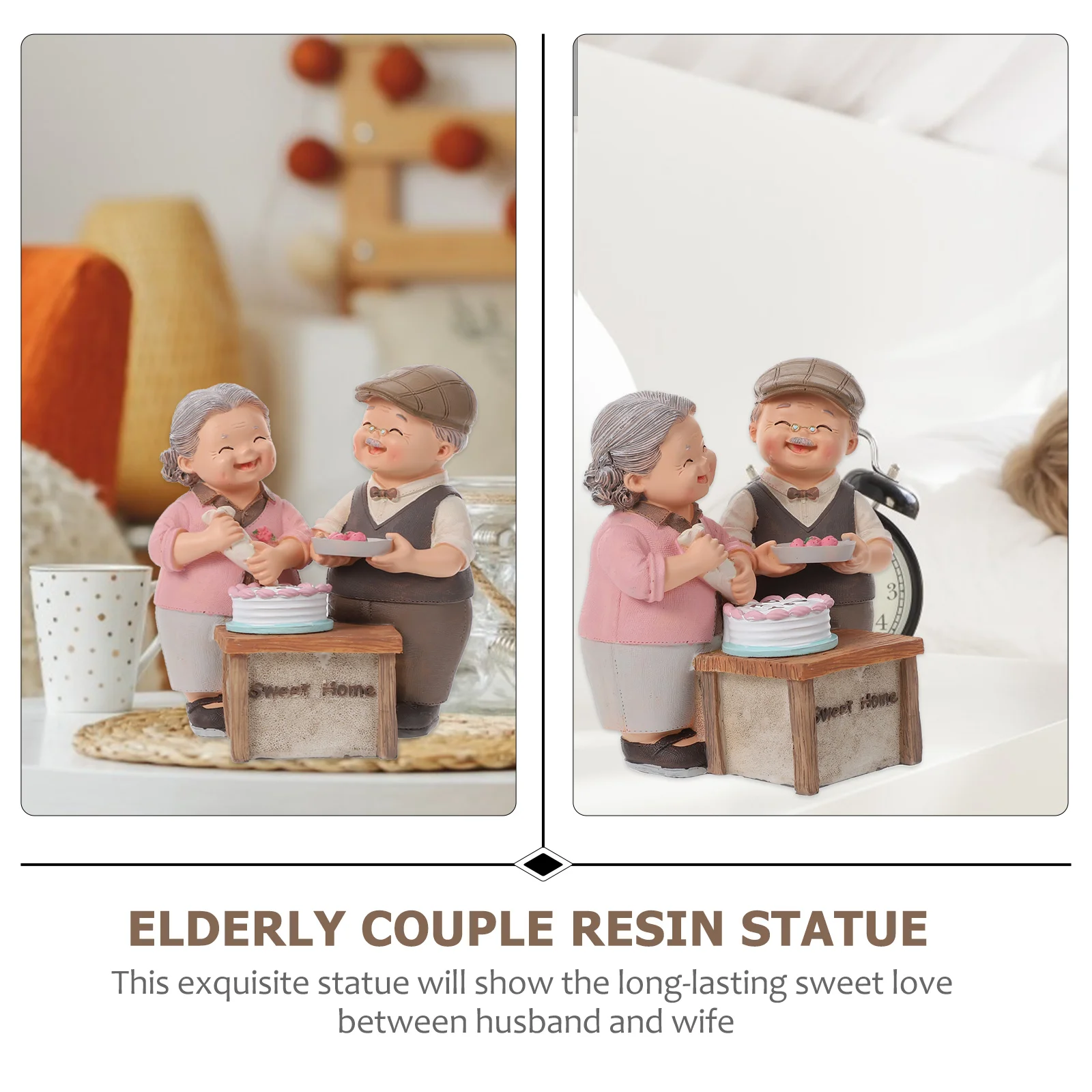 1 Set Loving Elderly Couple Resin Statue Married Couple Resin Figurine Decor