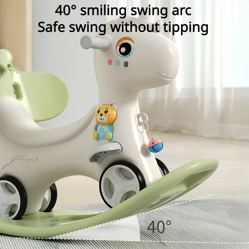 2 in 1 Kids Rocking Horse with Push Handle Seat Belt Music Rocker Toys Balance Bike Enlarge Soft Seat Wooden Horse Baby Stroller