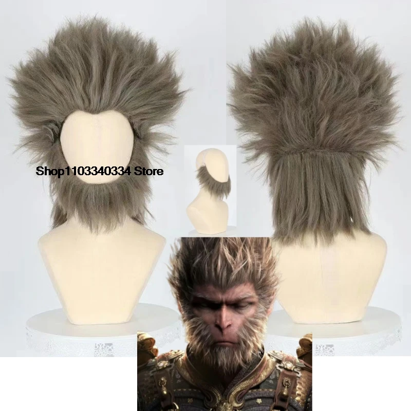 Presale Game Black Myth: Wukong Cosplay Wig Beard Set Wukong Halloween Brown Cos Hair Heat Resistant Synthetic Hair Wig+ Wig Cap