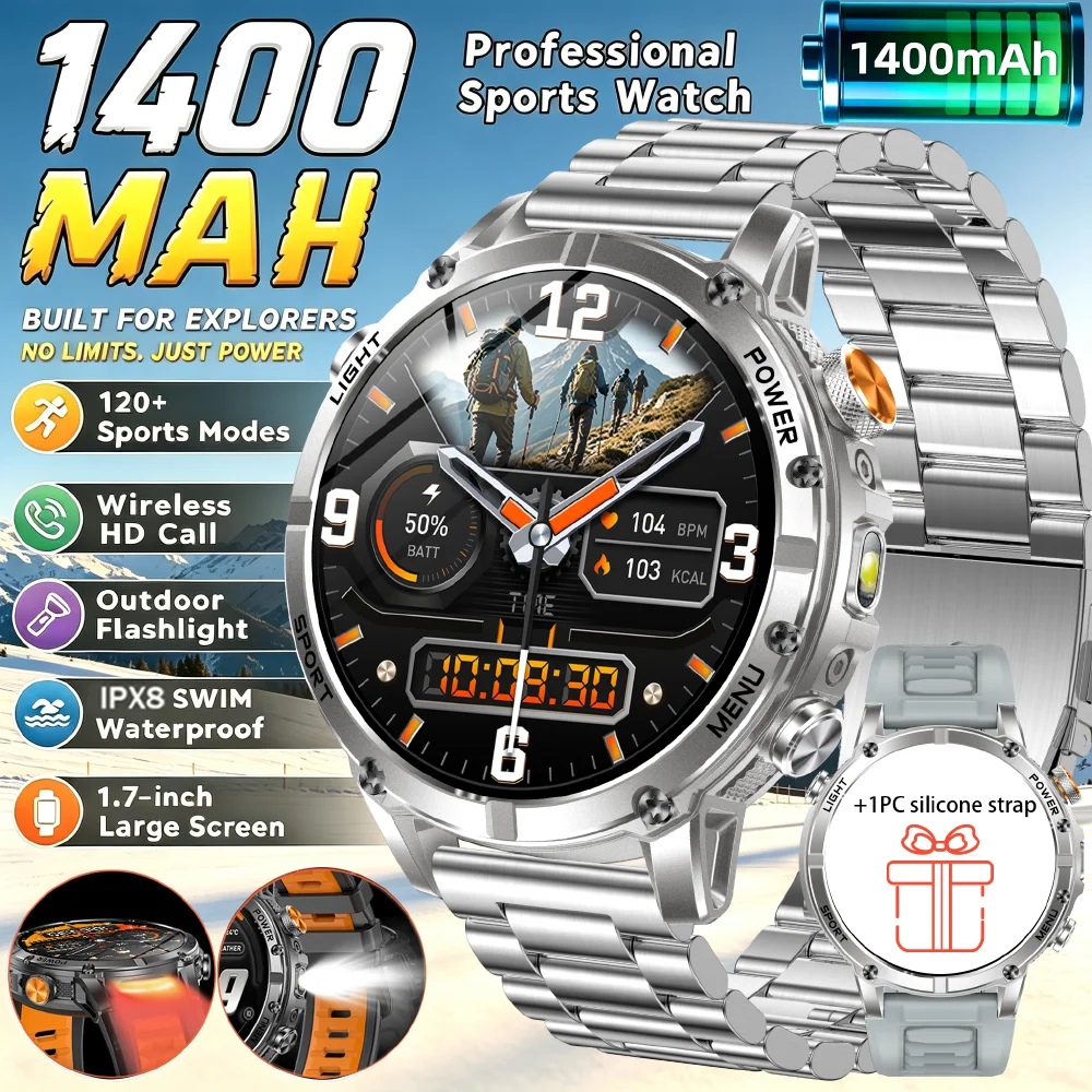Military Smartwatch with IP68 Waterproof & Flashlight