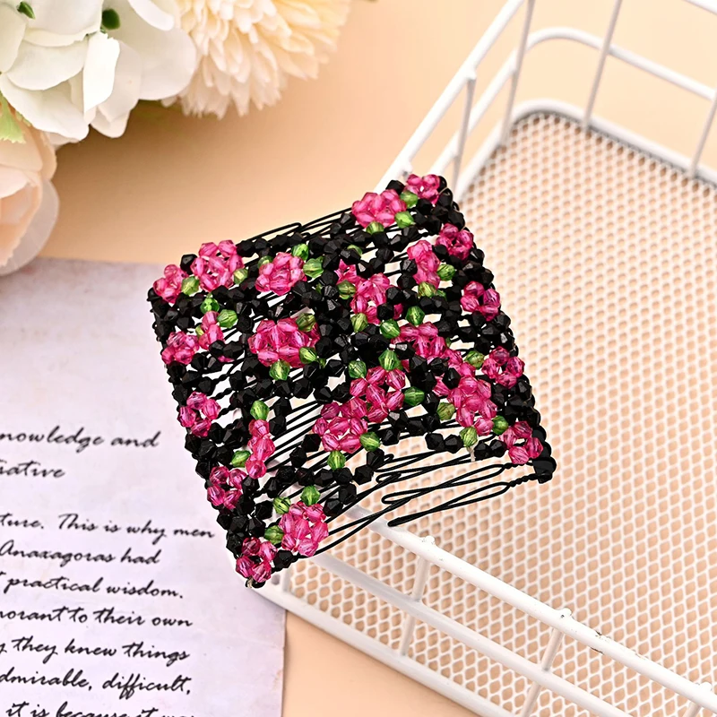 مشط شعر على شكل زهرة من الخرز السحري على شكل ذيل حصان قابل للتمدد ومشبك شعر مزدوج هدية للوصول إلى الشعر أداة تصفيف كعكة تصفيف الشعر