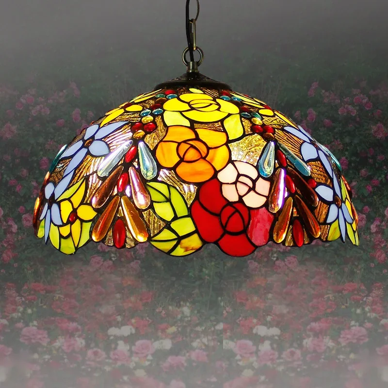 

TINNY Tiffany Color Glass Pendant Lamp American Luxury Living Room restaurant Bedroom Hotel Villa Corridor Cafe Bar Chandelier