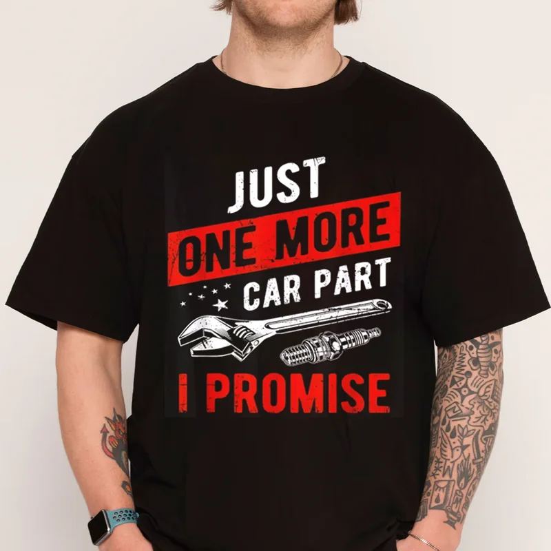 

Men'S Funny Mechanic T-Shirt - Just One More Car Part I Promise Wrench & Spark Plug Graphic Cotton Casual Tee