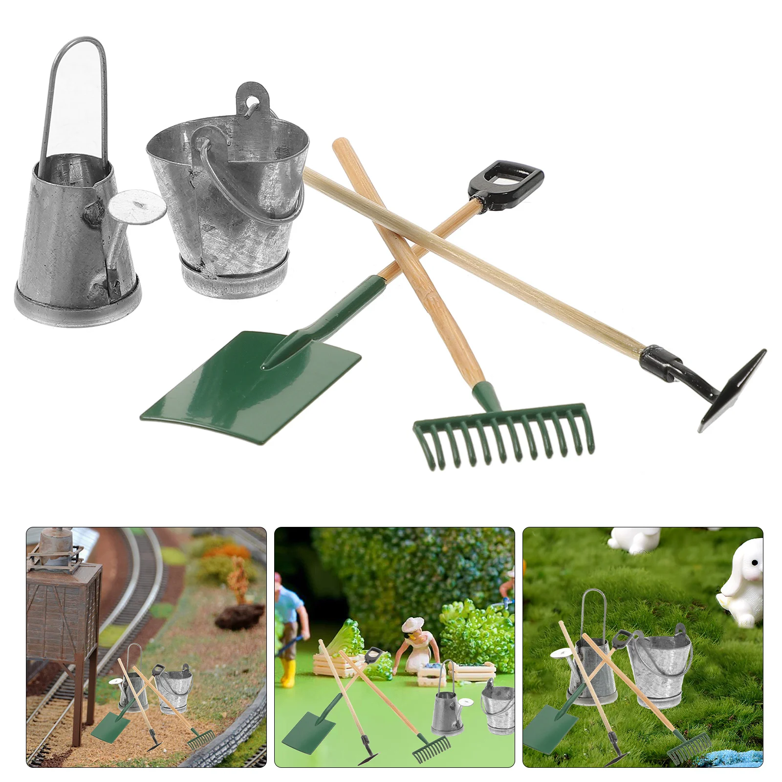 Mini Garden Tools Decor House Decorate Miniature Metal Wood Child Miniatures Adornments