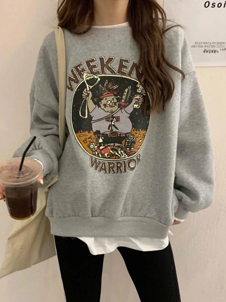 

Женская толстовка с капюшоном на подкладке, свободный студенческий топ с мультяшным принтом, цельный предмет, осень-зима, новая корейская версия, повседневная уличная...