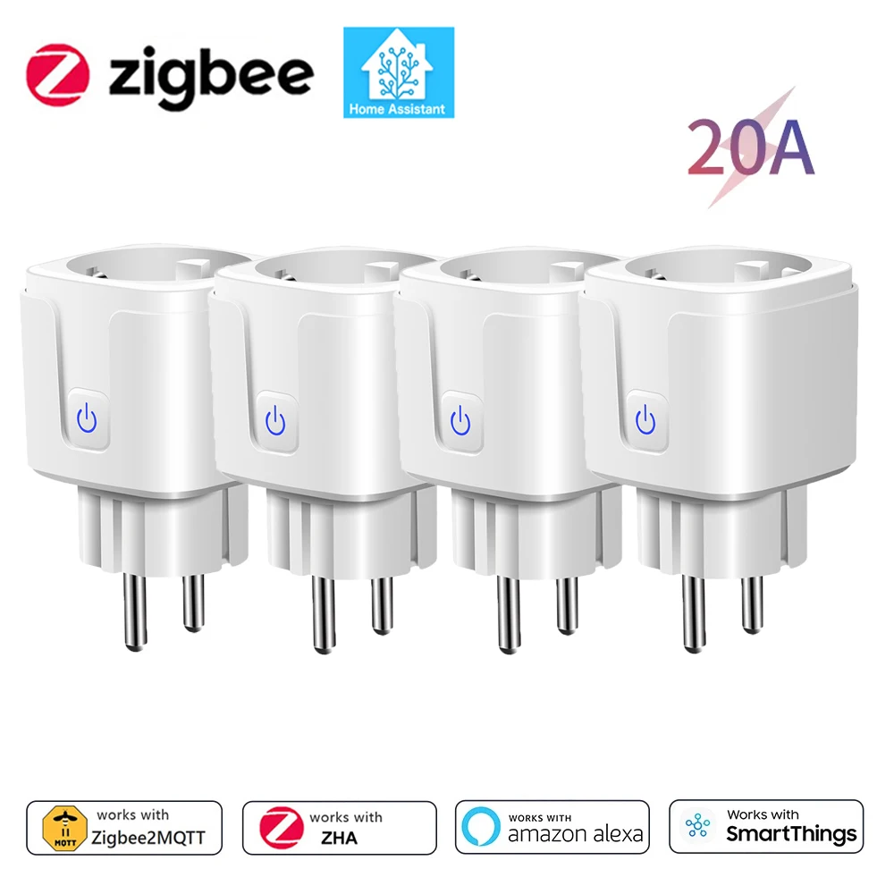 Home Assistant Zigbee EU Smart Plug 20A/16A Smart Socket met Power Monitoring Timing Functie APP Controle Werkt met Alexa Z2M
