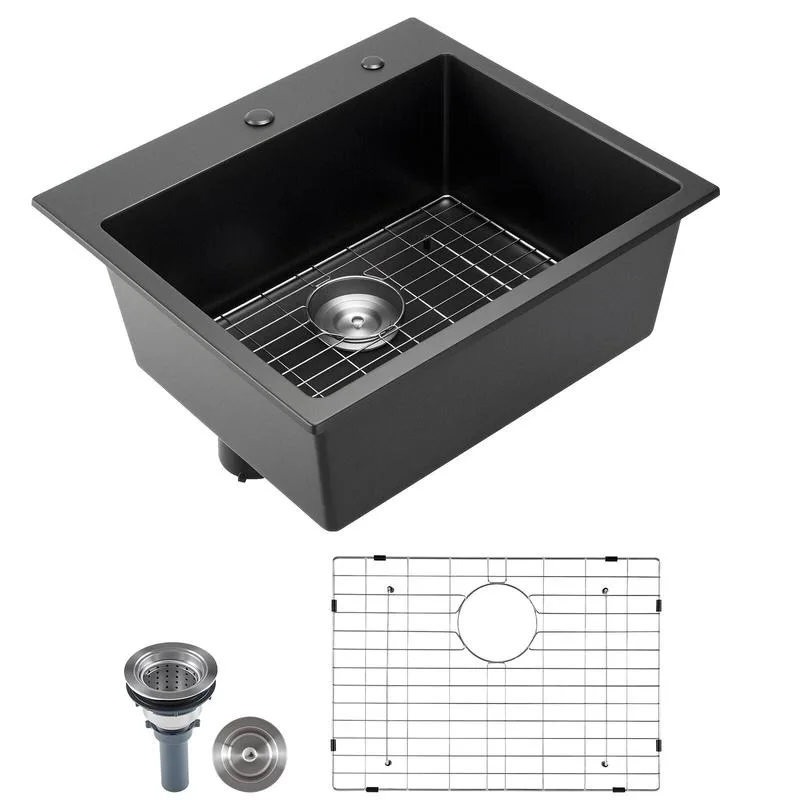 

25 inch Granite Kitchen Sink Top Mount Single Bowl Drop-In Basin for RV Bar