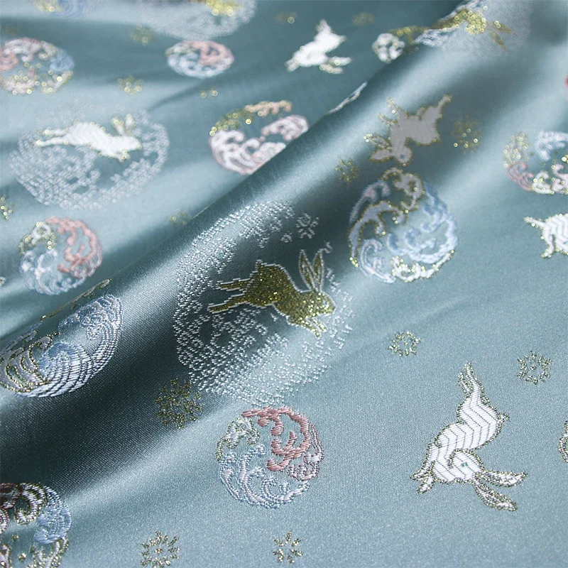 Rabbit Pattern Woven Brocade Jacquard Fabric for Clothing Hanfu Cheongsam Stage Costumes Designer Diy Sewing Material Cloth