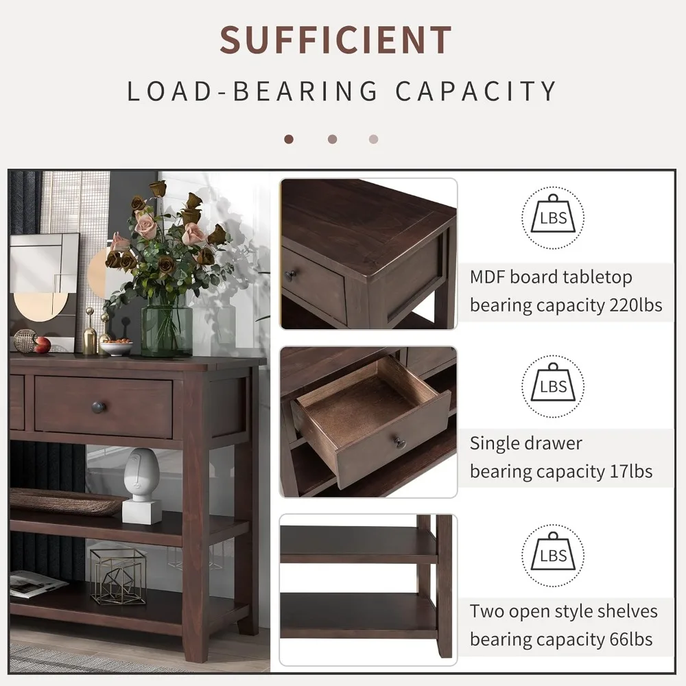 أثاث غرفة المعيشة/طاولة وحدة التحكم في المدخل مع 3 أدراج وأرفف مفتوحة، وطاولة طويلة لأريكة البهو، وأدوات وزن 220 رطل.