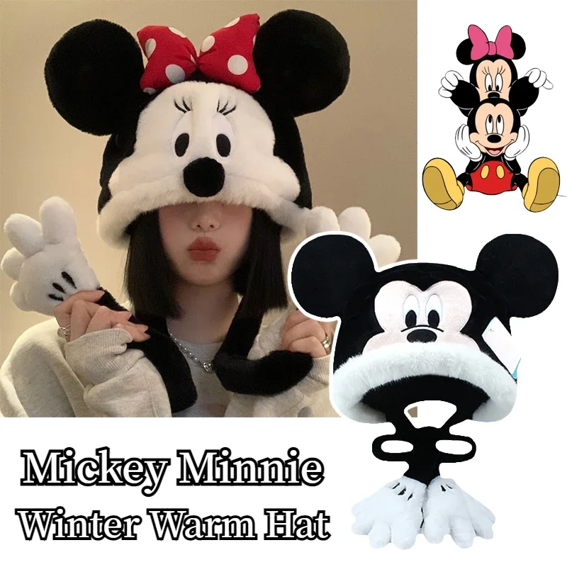 Disney Mickey Minnie Winter Hat For Women Men Ear Warm Cap Cute Windproof Hat Cartoon Comfortable Warm Thick Fashion Beanie Cap