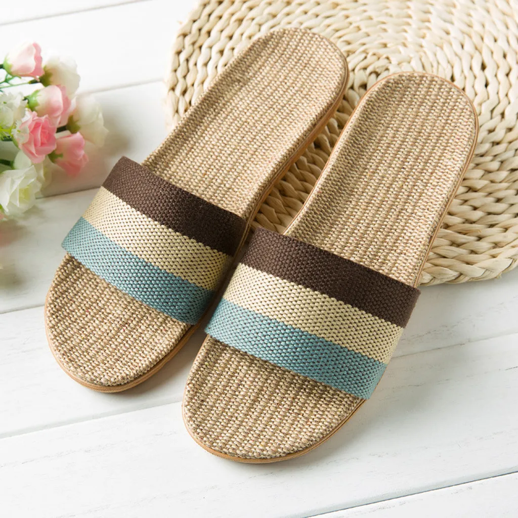 Women's Wear Three Color Anti Slip Beach Sandals Linen Slippers Indoors and Outdoors Flat Open Toe Fashion Casual Ladies Slipper