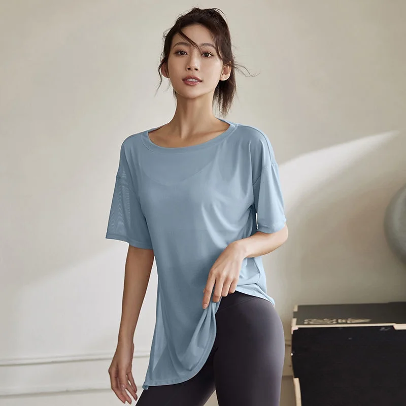 

Sports Undershirt Women Loose Cover Loose Yoga Tops t-shirt Summer Thin Training Fitness Sleeveless Blouse Gym Forked