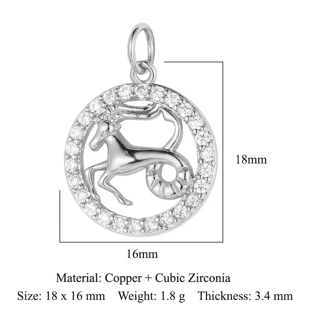 3pcs/Lot Round Constellation Zodiac Sign Copper Cubic Zirconia Charm Wholesale Horoscope Pendant for Bracelet Necklace Making