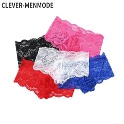 CLEVER-MENMODE 5 pièces/Kit Sexy hommes dentelle boxeurs maille Sissy sous-vêtements voir à travers Boxer Shorts cuecas pénis poudres 7.0 caleçons