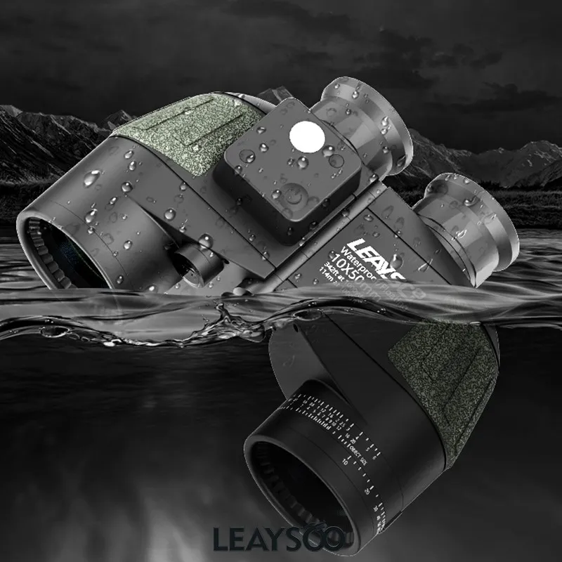 

LEAYSOO 10X50 IPX7 Waterproof Binoculars BAK4 Prism FMC 23mm Eyepiece Compass Rangefinder Watch the Game with Carry Bag
