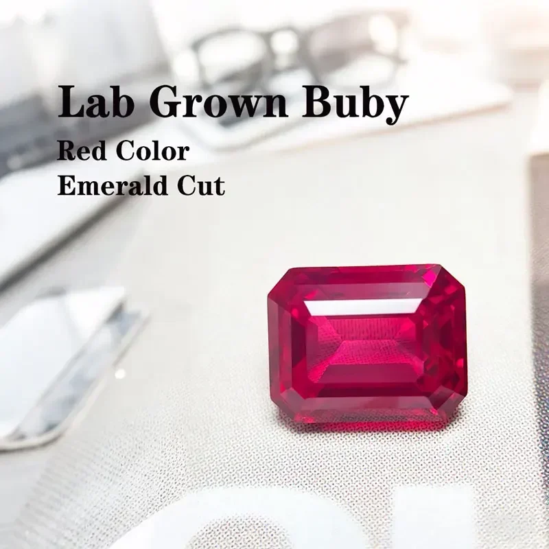 Lab Grown Ruby Red Color Emerald Cut DIY Charms Jewelry Making Materials with Certificate Extremely Shiny Quality Wholesale