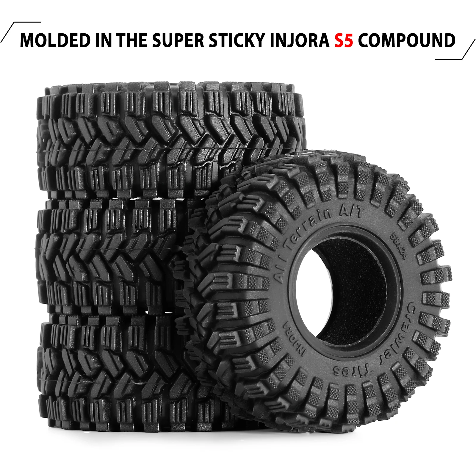 INJORA King Trekker 58*24mm All Terrain Super Soft Sticky 1.0 Wheel Tires for 1/18 1/24 RC Crawler SCX24 AX24 TRX4M (T1017)