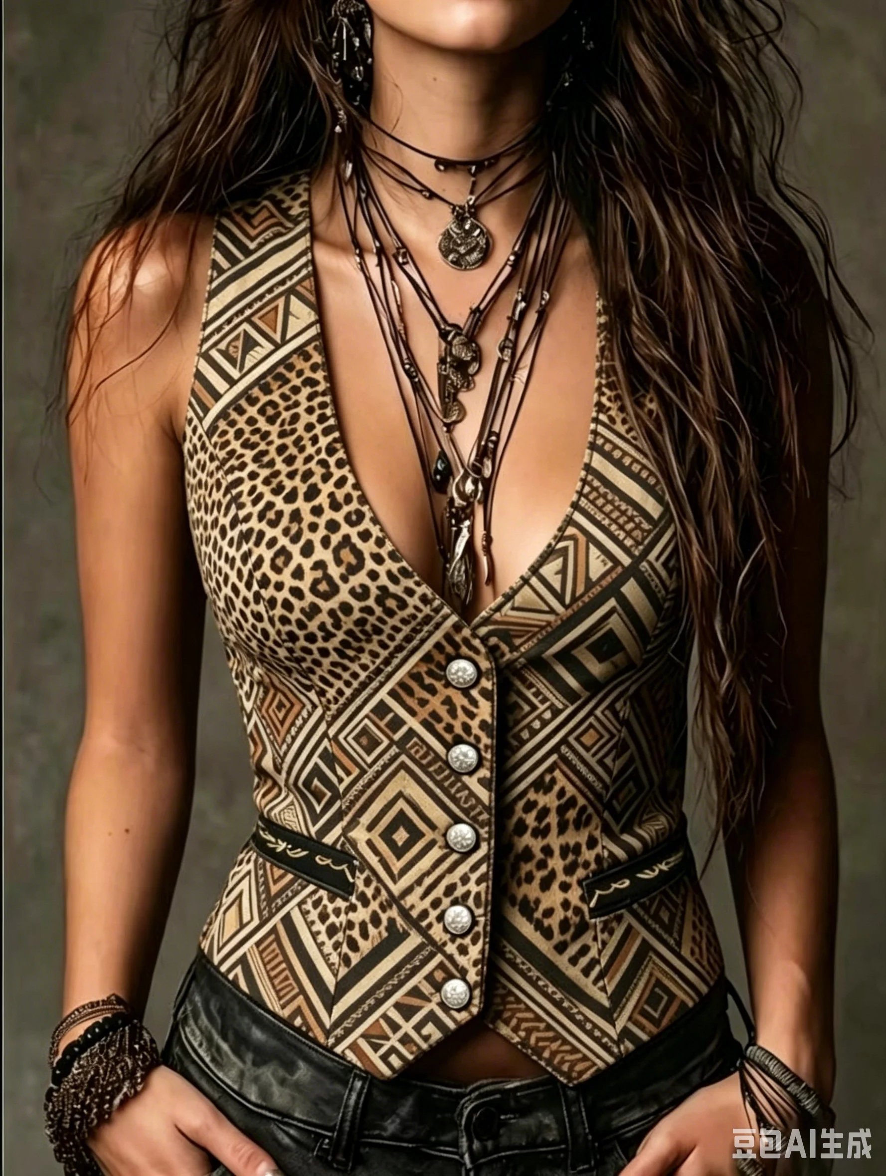 Women Geometric Leopard Print Tank Top for Women Lace Trim V Neck Sleeveless Vest Slim Button Streetwear Top for Daily Wear