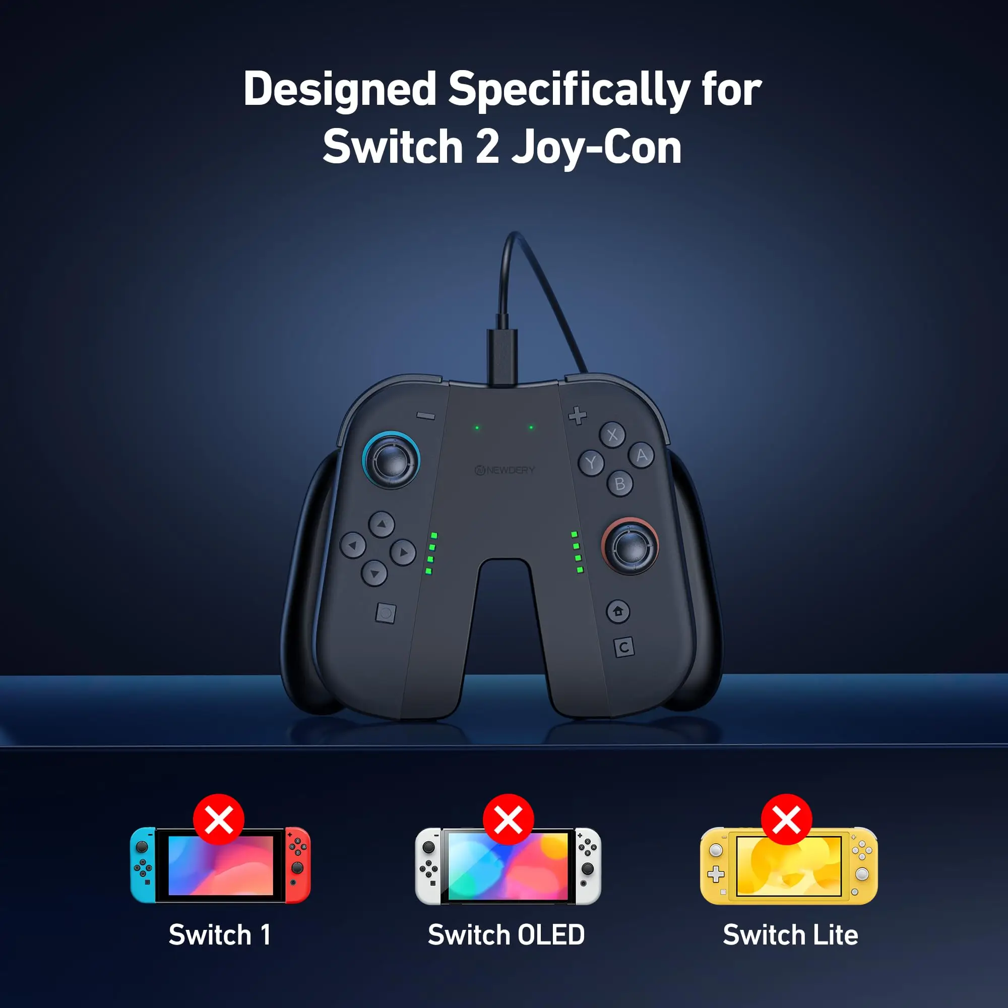 NEWDERY Charging Grip & Charging Dock for Switch 2 Joycons Magnetic Grip Controller Play While Charging with LED Indicator