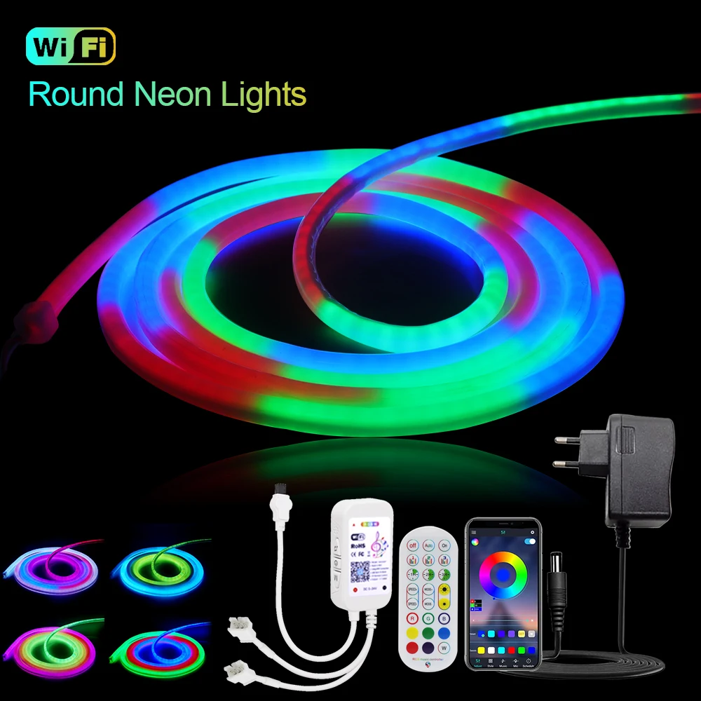 24V WS2811 listwy RGB LED lampa neonowa Wifi Bluetooth pilot zdalnego sterowania pełny znak neonowe kolory 360 ° okrągła rura wodoodporna neonowa