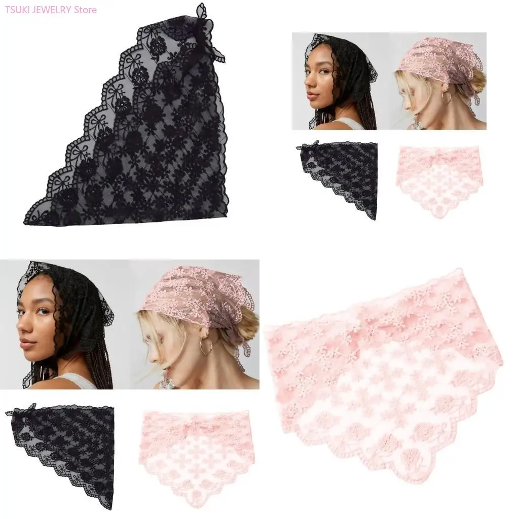 

62KE Элегантный французский кружевной треугольный платок на голову с цветочным узором для праздника