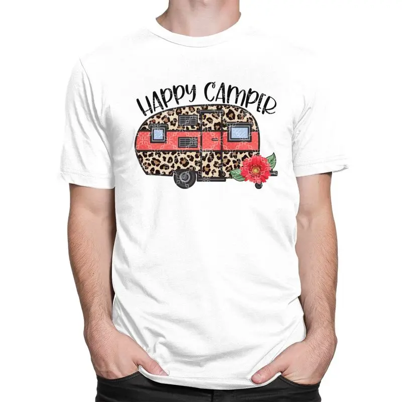 Custom Fashion Happy Camper T Shirts Men Camping Life T-shirts Casual Tee 100% Cotton Oversized Tshirt Merch