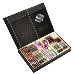 24pcs Stainless steel tableware set household hotel stainless steel knife, fork, spoon, coffee spoon, portable tableware box