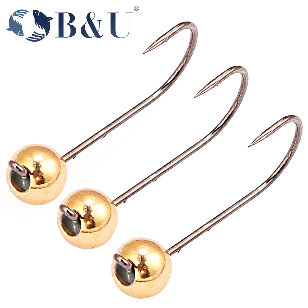 B&U 5pcs Micro Jig Head Fishing Hooks Set 0.5g-4g Copper Head Mini Crank Jig Fishhook for Soft Worm Lure Fishing Accessories