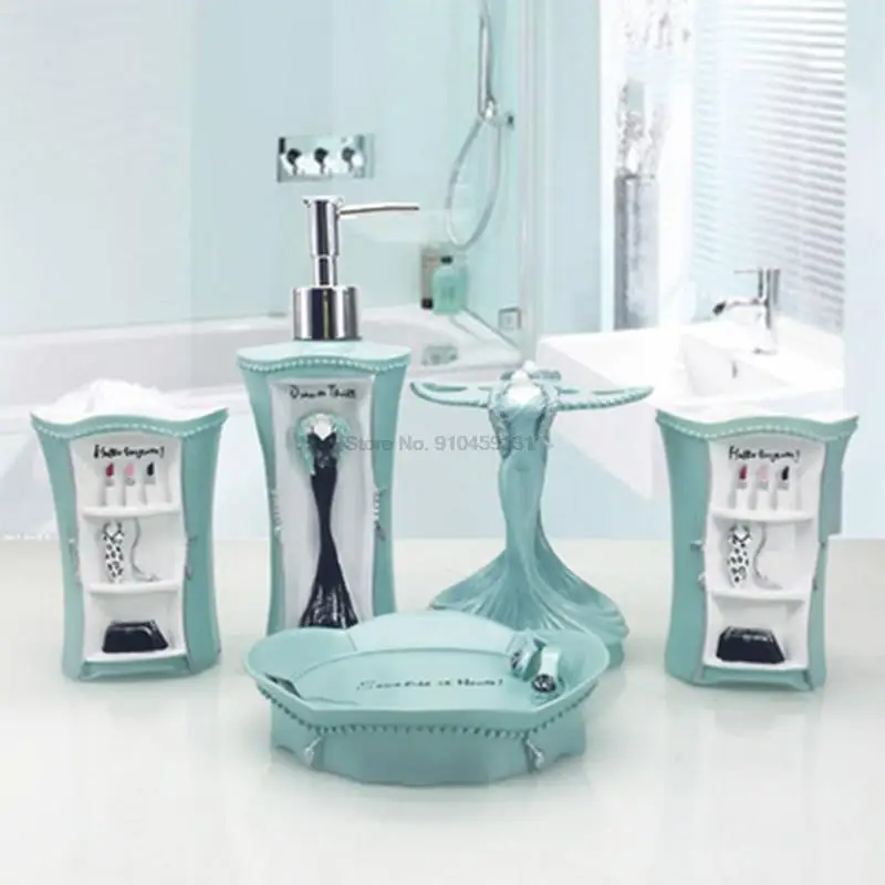Estilo europeu maquiagem banheiro produtos de higiene pessoal de cinco peças kit resina criativa acessórios do banheiro conjunto de lavagem decoração de casamento