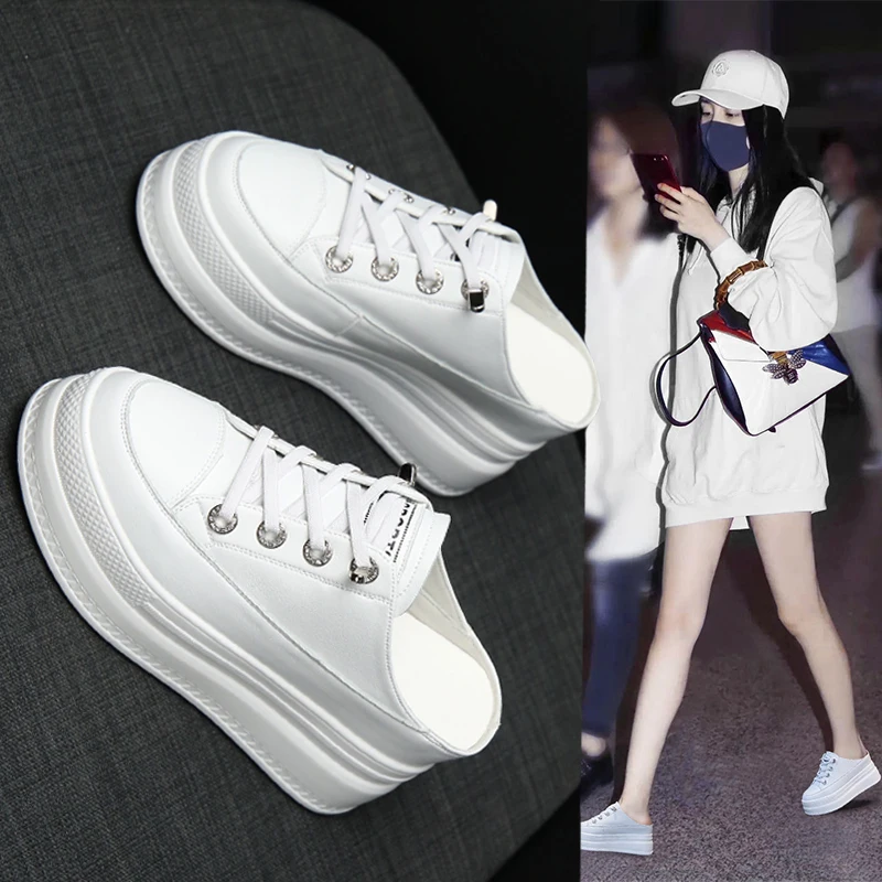 

Женские туфли-лодочки без шнуровки на каблуке, новинка весны, уличная одежда, увеличивающие платформу, тапочки на плоской платформе без Ba