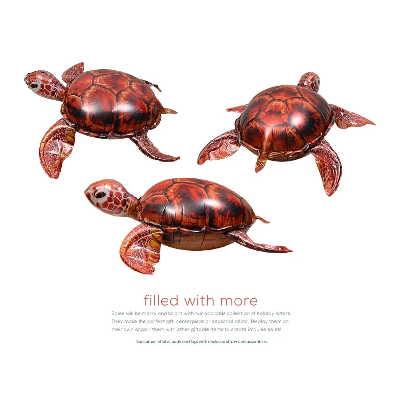 (1Pc) Summer Beach Birthday Party Arrangement Photo Props Toy Balloon 4D Three-Dimensional Realistic Turtle Shape Cartoon Aluminum Film Large Marine Animal Cartoon Balloon