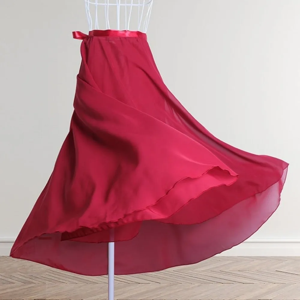 Gonna lunga da balletto con allacciatura Sciarpa avvolgente Gonna tutu da balletto fata di colore puro Abito da ballo Accessori da ballo Gonna lunga da ballo in chiffon